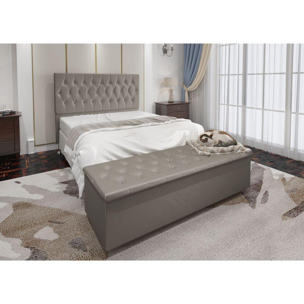 Kit Cabeceira E Calçadeira Baú Casal 140Cm Madrid Suede Bege - 3