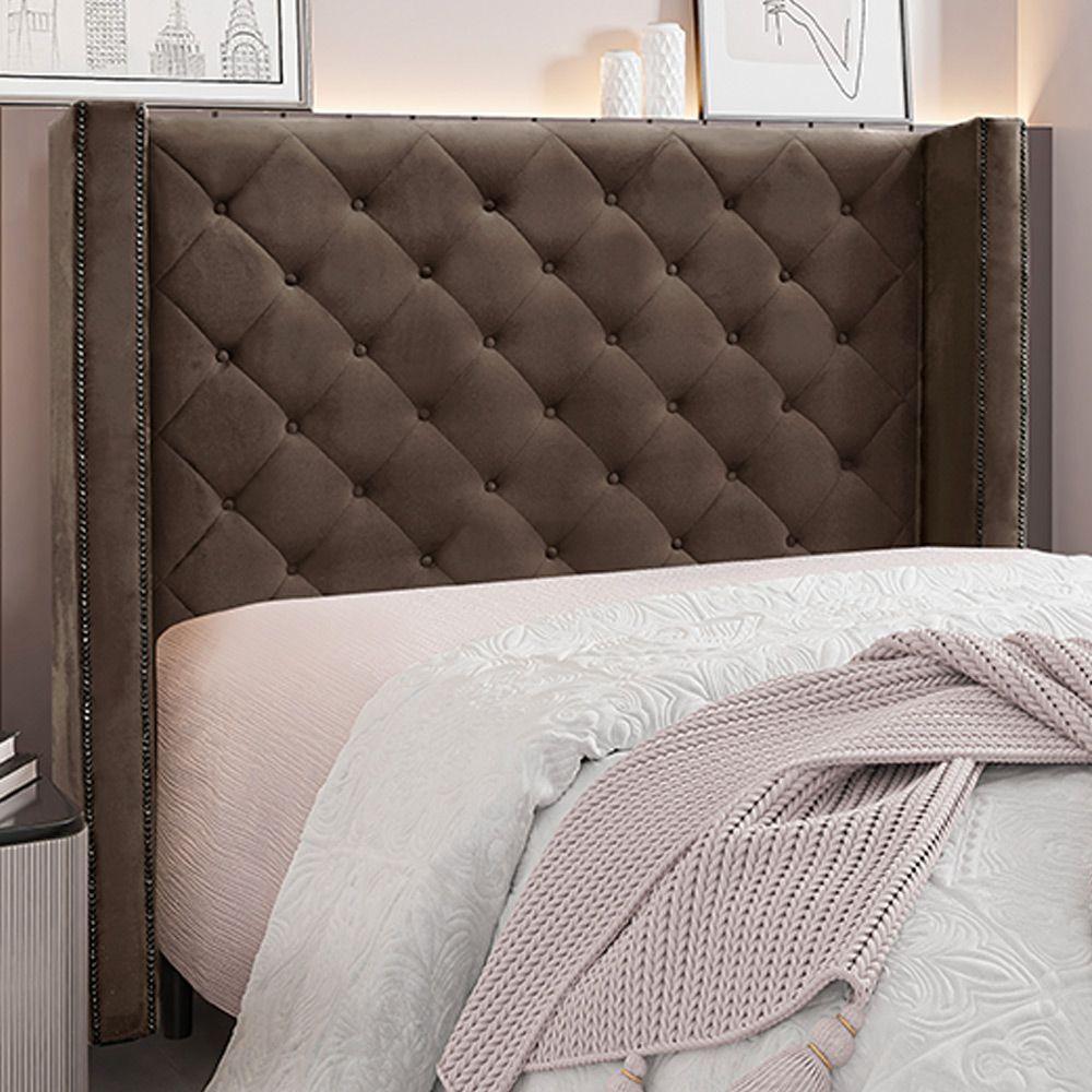 Cabeceira Queen Size 1,84m Loewe Veludo Marrom - Gran Belo - 2