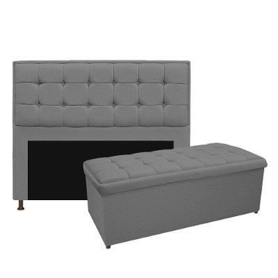 Kit Cabeceira Calçadeira Copenhague 140cm Casal Corano Cinza