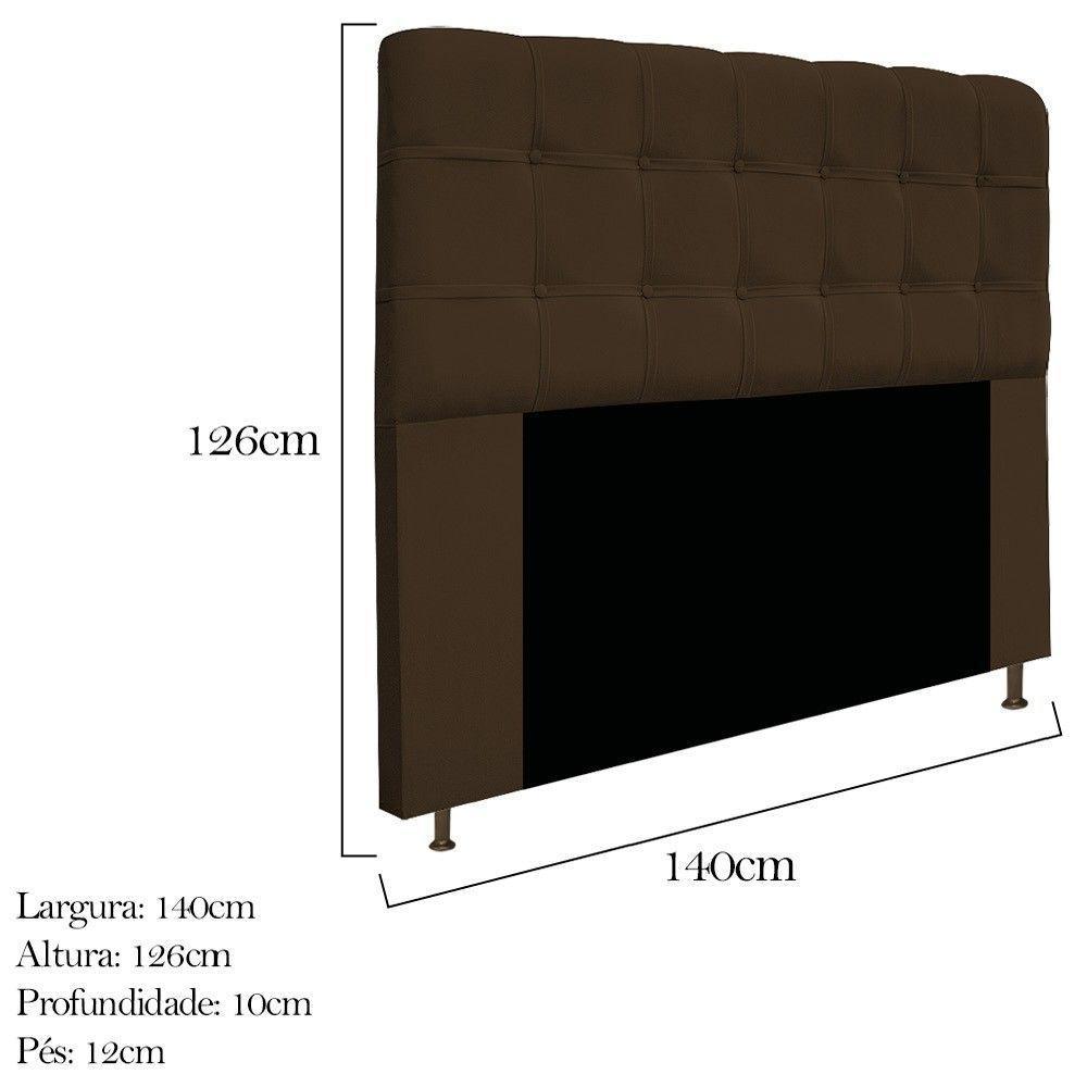 Cabeceira Estofada Mel 140cm Casal Com Botonê Suede Marrom - 2