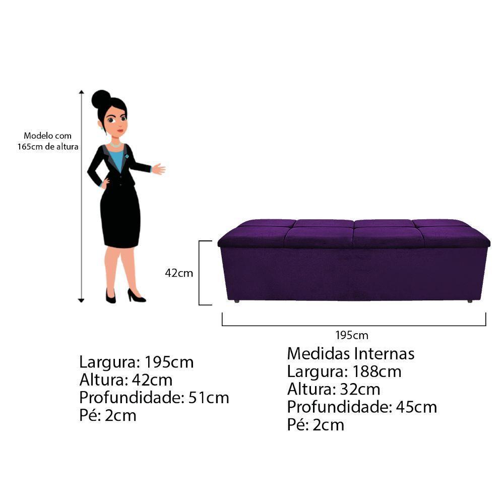 Kit Cabeceira e Calçadeira Munique 195cm King Size Suede Roxo - 10