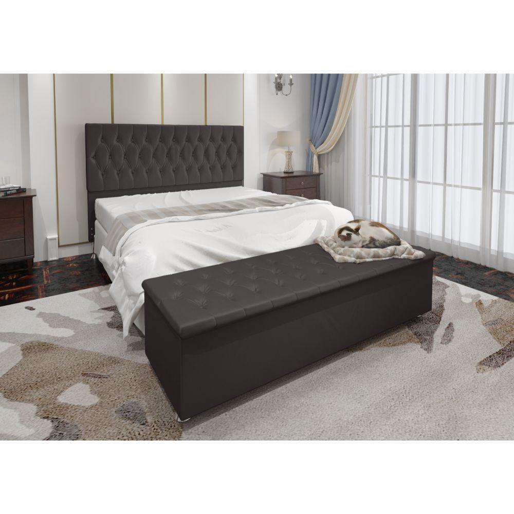 Kit Cabeceira Calçadeira Baú Queen 160cm Madrid Suede Marrom - 3