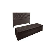 Kit Cabeceira Calçadeira Baú Queen 160cm Madrid Suede Marrom - 1