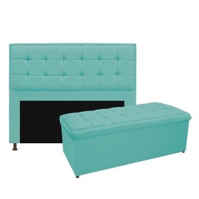 Kit Cabeceira Calçadeira Copenhague 195cm King Suede Azu