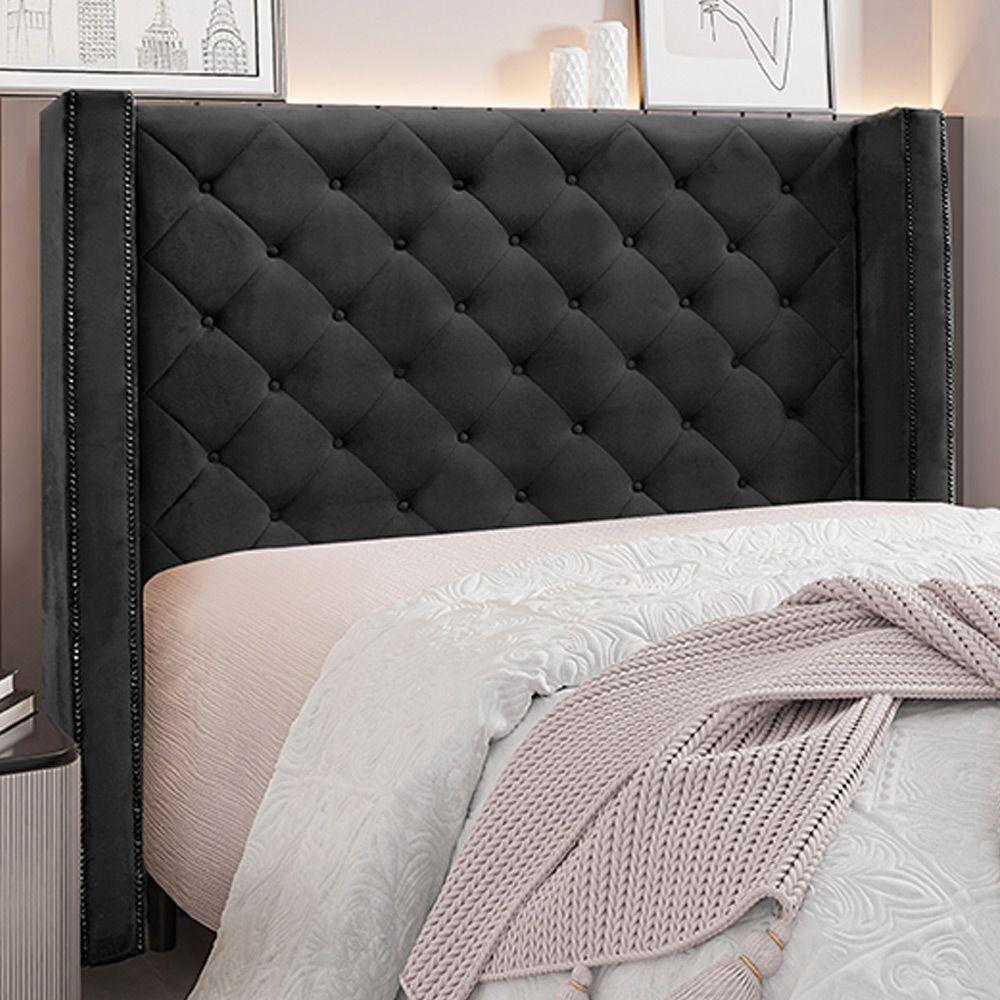 Cabeceira King Size 2,19m Loewe Veludo Preto - Gran Belo - 2