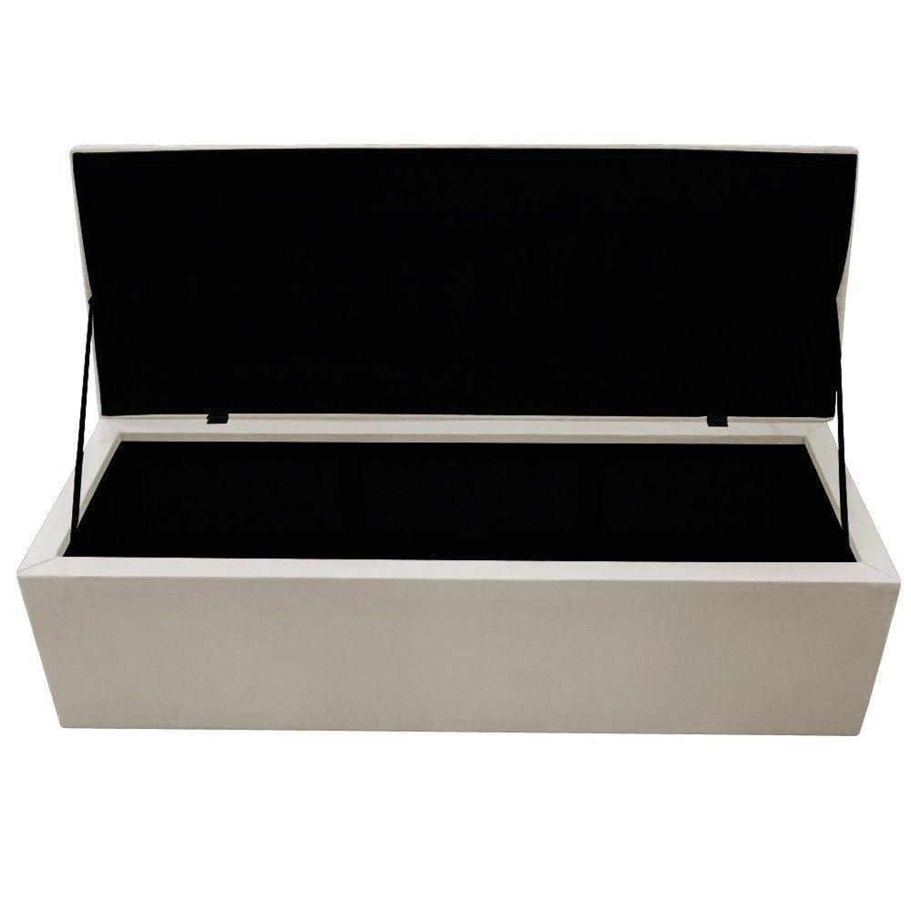 Kit Cabeceira e Calçadeira Baú Estofada Mel 140cm Casal Com Capitonê Suede Bege - 4