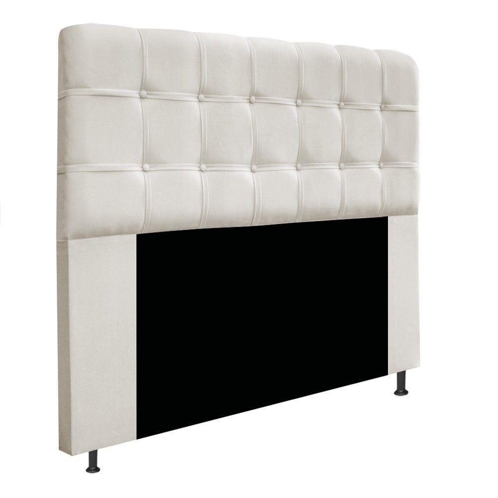Kit Cabeceira e Calçadeira Baú Estofada Mel 140cm Casal Com Capitonê Suede Bege - 5