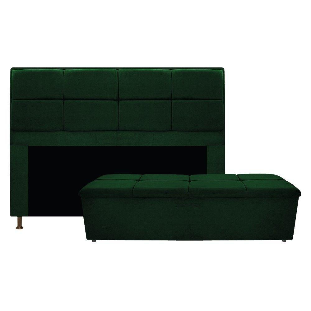 Kit Cabeceira e Calçadeira Munique 195cm King Size Suede Verde - 1