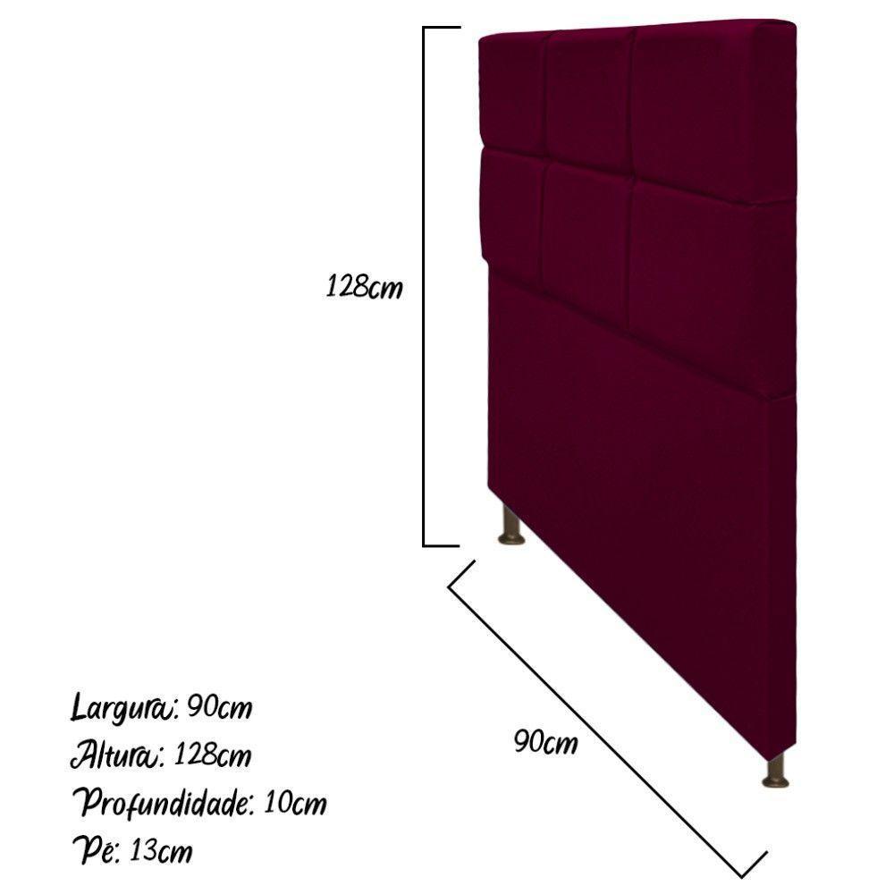 Cabeceira Estofada Damares 90cm Solteiro Botonê Suede Bordô - 2
