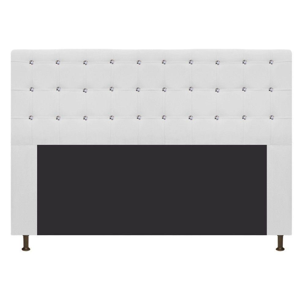 Cabeceira Estofada Dama 195 Cm King Size Com Strass Branco - 1