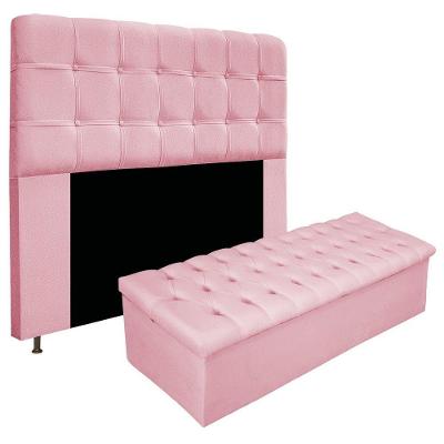 Kit Cabeceira E Calçadeira 140 Cm Casal Rosa Bebê