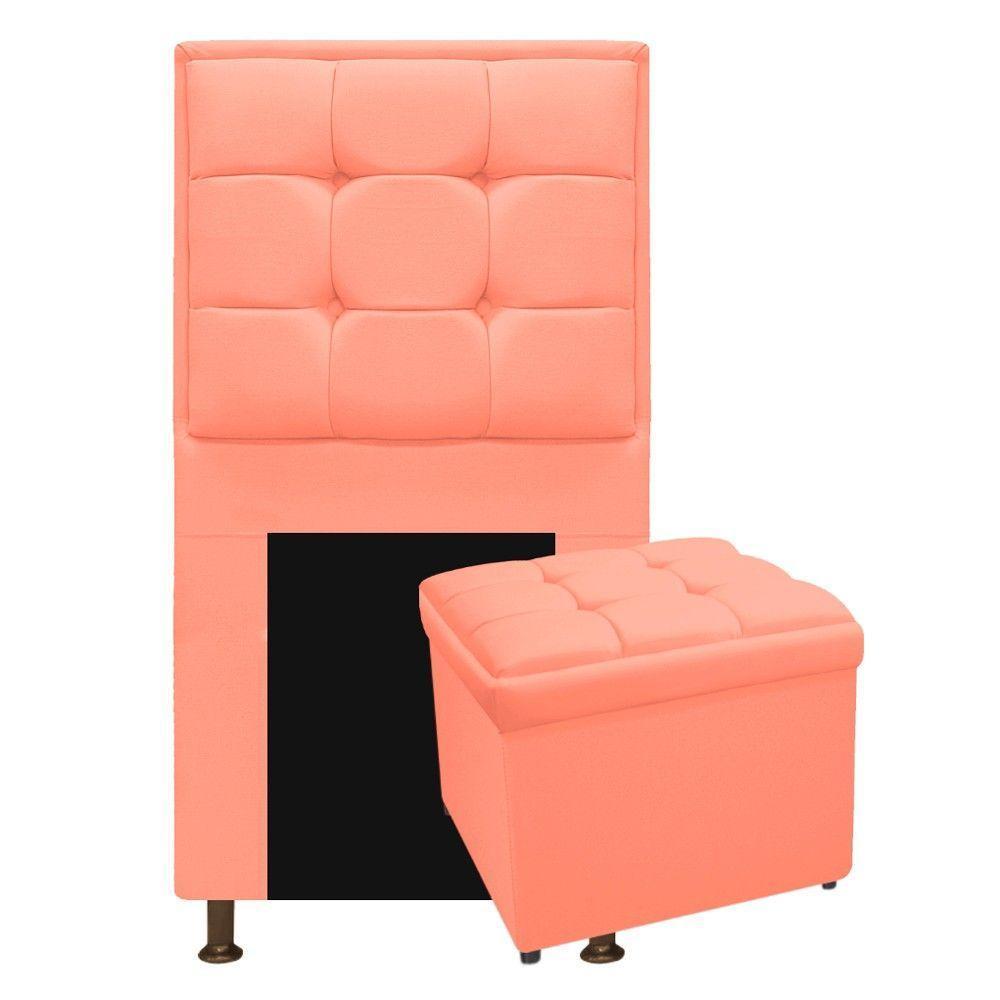 Kit Cabeceira e Calçadeira Copenhague Solteiro Suede Coral - 1