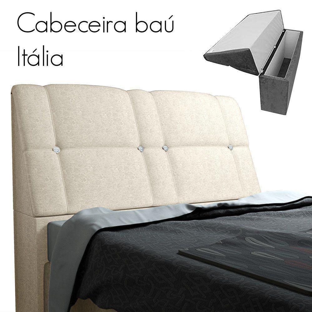 Cabeceira Com Baú Itália Cama Box King 195 Cm Amassado Bege - 6