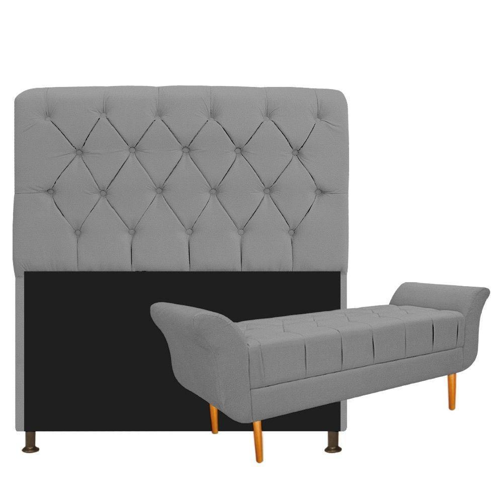 Kit Cabeceira e Recamier 160 Cm Queen Size Corano Cinza - 1