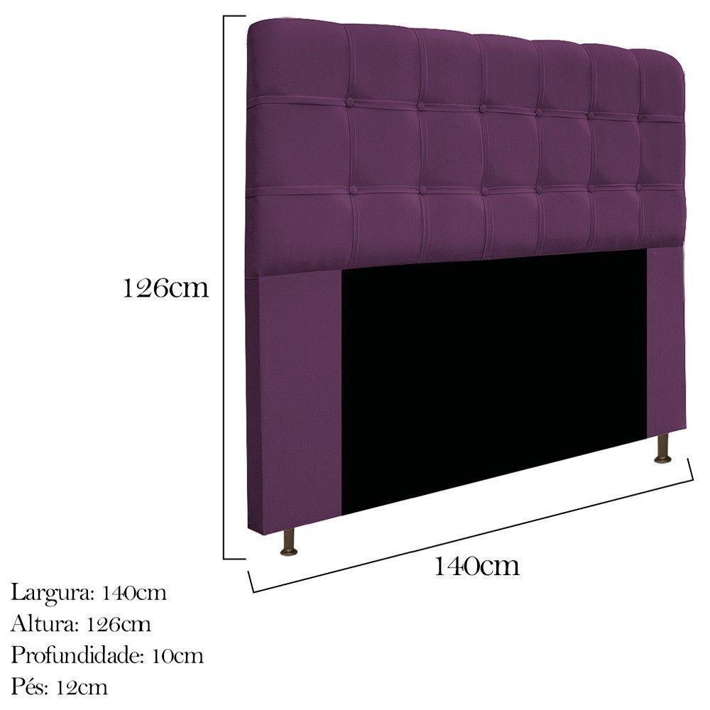 Cabeceira Estofada Mel 140cm Casal com Botonê Suede Roxo - 2