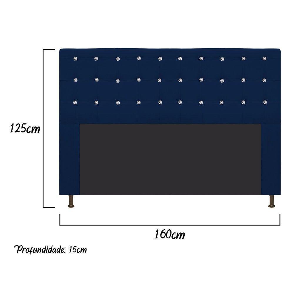 Cabeceira Estofada Dama 160 Cm Queen Size Suede Azul Marinho - 3