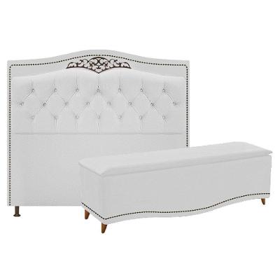 Kit Cabeceira e Calçadeira Yasmim 90cm Solteiro Branco
