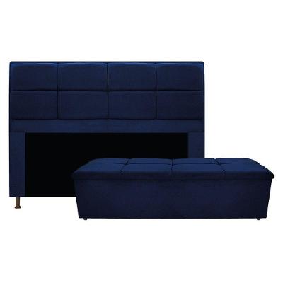 Kit Cabeceira e Calçadeira Munique Casal Suede Azul Marinho