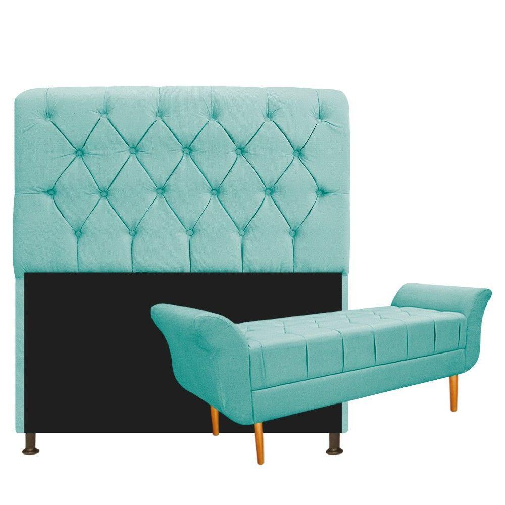 Kit Cabeceira e Recamier 140 Cm Casal Suede Azul Tiffany - 9