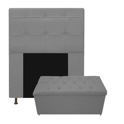 Kit Cabeceira E Calçadeira 90 Cm Solteiro Cinza