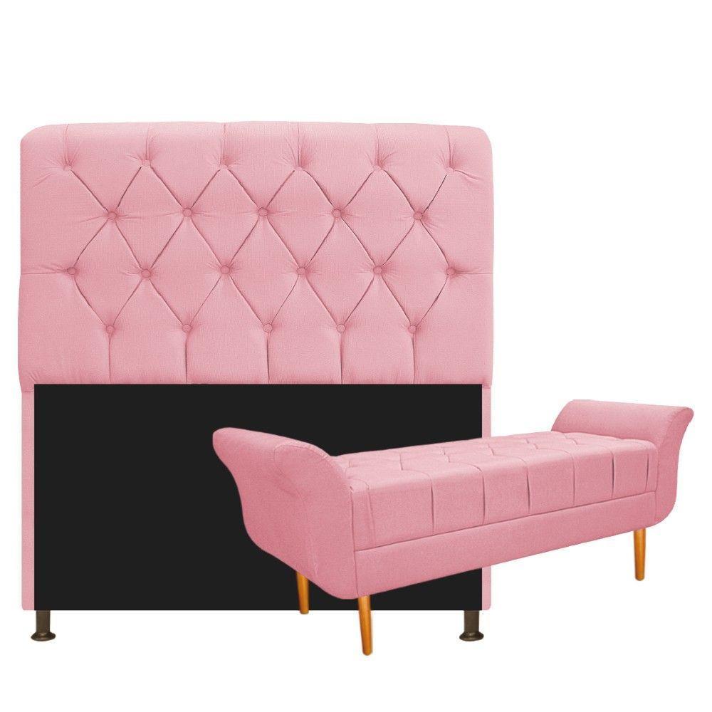 Kit Cabeceira e Recamier 195 Cm King Size Suede Rosa Bebê - 1