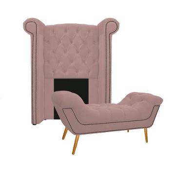 Cabeceira E Calçadeira Veneza 100 Cm Solteiro Suede Rosê