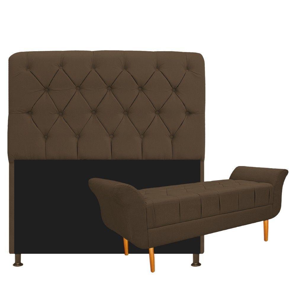 Kit Cabeceira e Recamier 195 Cm King Size Suede Marrom - 1