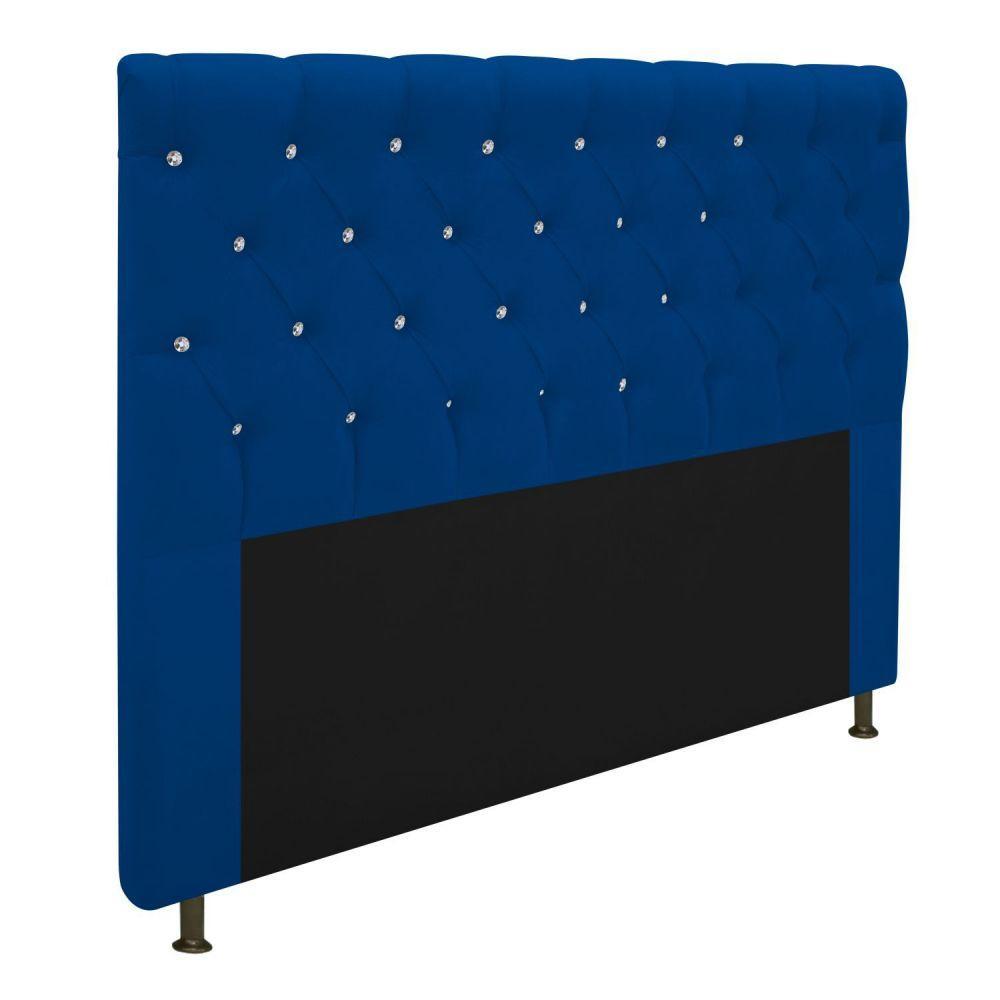 Cabeceira Estofada Cristal 195cm King Size Azul Marinho - 8