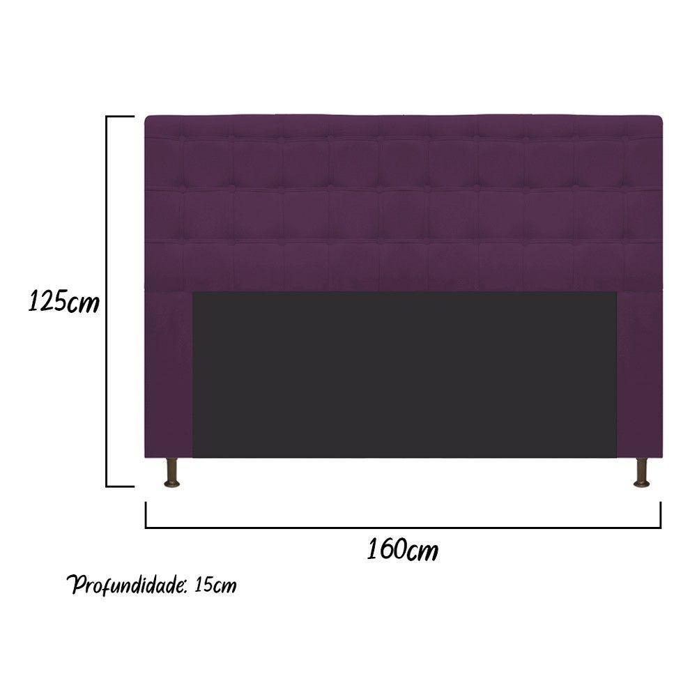 Cabeceira Estofada Dama 160 Cm Queen Size com Botonê Roxo - 4