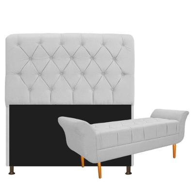 Kit Cabeceira e Recamier 160 Cm Queen Size Suede Branco