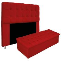 Kit Cabeceira e Calçadeira Baú Mel 195cm King Size Vermelho - 1