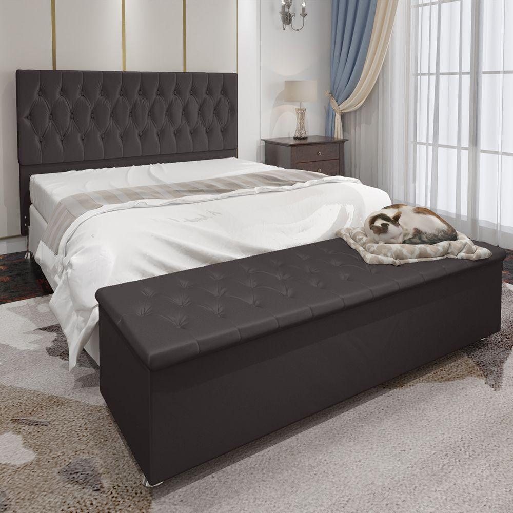 Conjunto Cabeceira Casal e Recamier Baú 1,60m Suede Marrom - 4