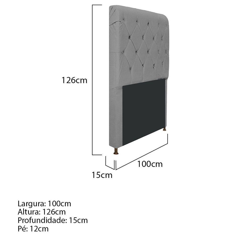 Cabeceira Estofada Cristal 100Cm Solteiro Com Capitonê Cinza - 6