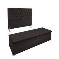 Conjunto Cabeceira Casal e Recamier Baú 1,40m Suede Marrom - 1
