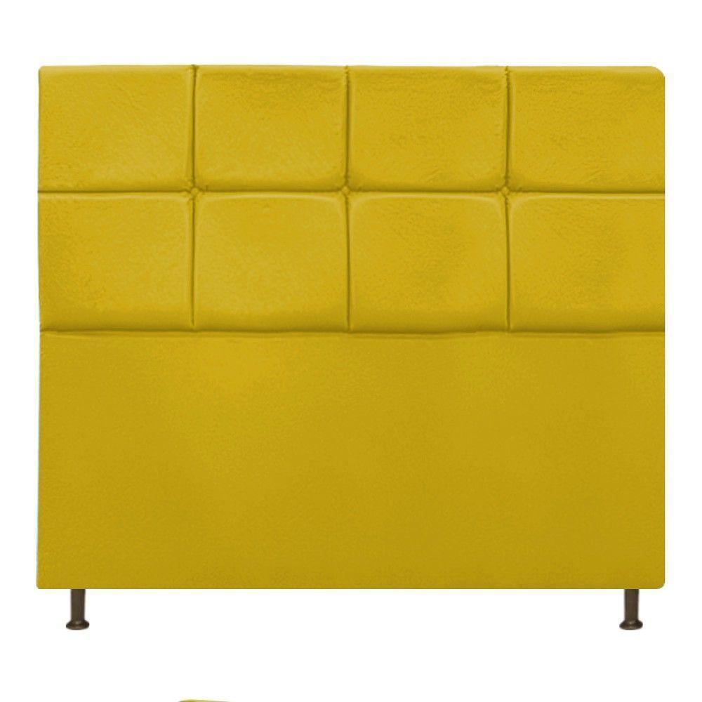 Cabeceira Estofada Damares 140cm Casal Botonê Suede Amarelo - 1