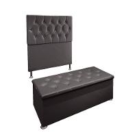 Conjunto Cabeceira Solteiro e Baú 0,90m Suede Cinza - 7