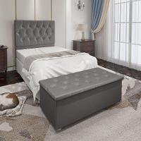 Conjunto Cabeceira Solteiro e Baú 0,90m Suede Cinza - 11