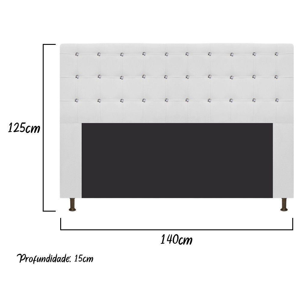 Cabeceira Estofada Dama 140 Cm Casal com Strass Suede Branco - 5