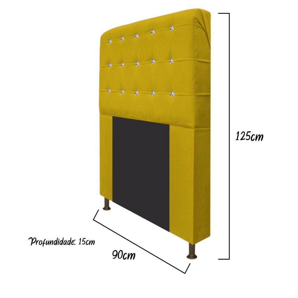 Cabeceira Estofada Dama 90cm Solteiro Com Strass Suede Amarelo - 2