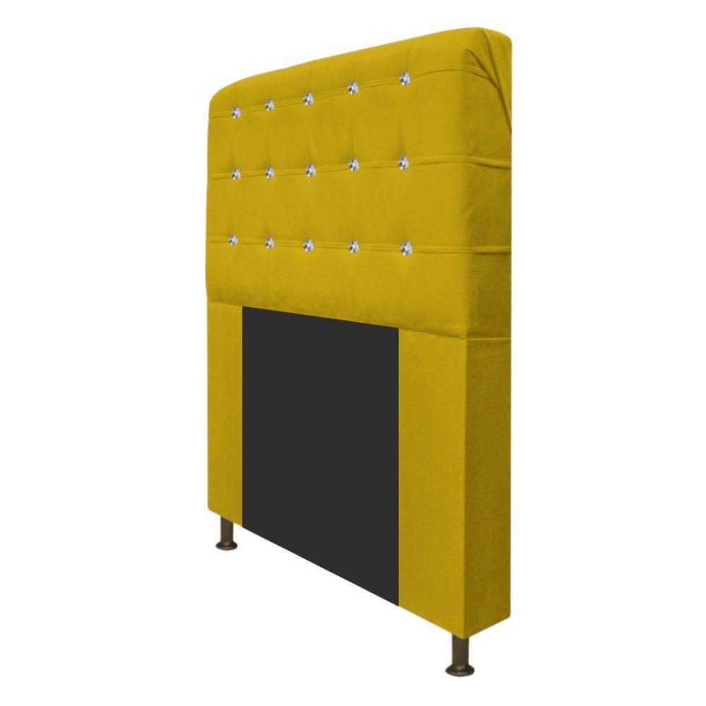 Cabeceira Estofada Dama 90cm Solteiro Com Strass Suede Amarelo - 5
