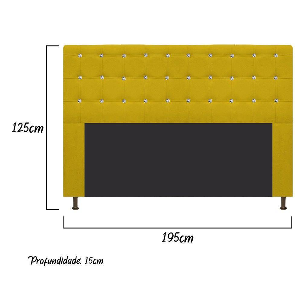 Cabeceira Estofada Dama 195 Cm King Size com Strass Amarelo - 6