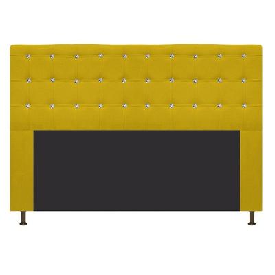 Cabeceira Estofada Dama 195 Cm King Size com Strass Amarelo
