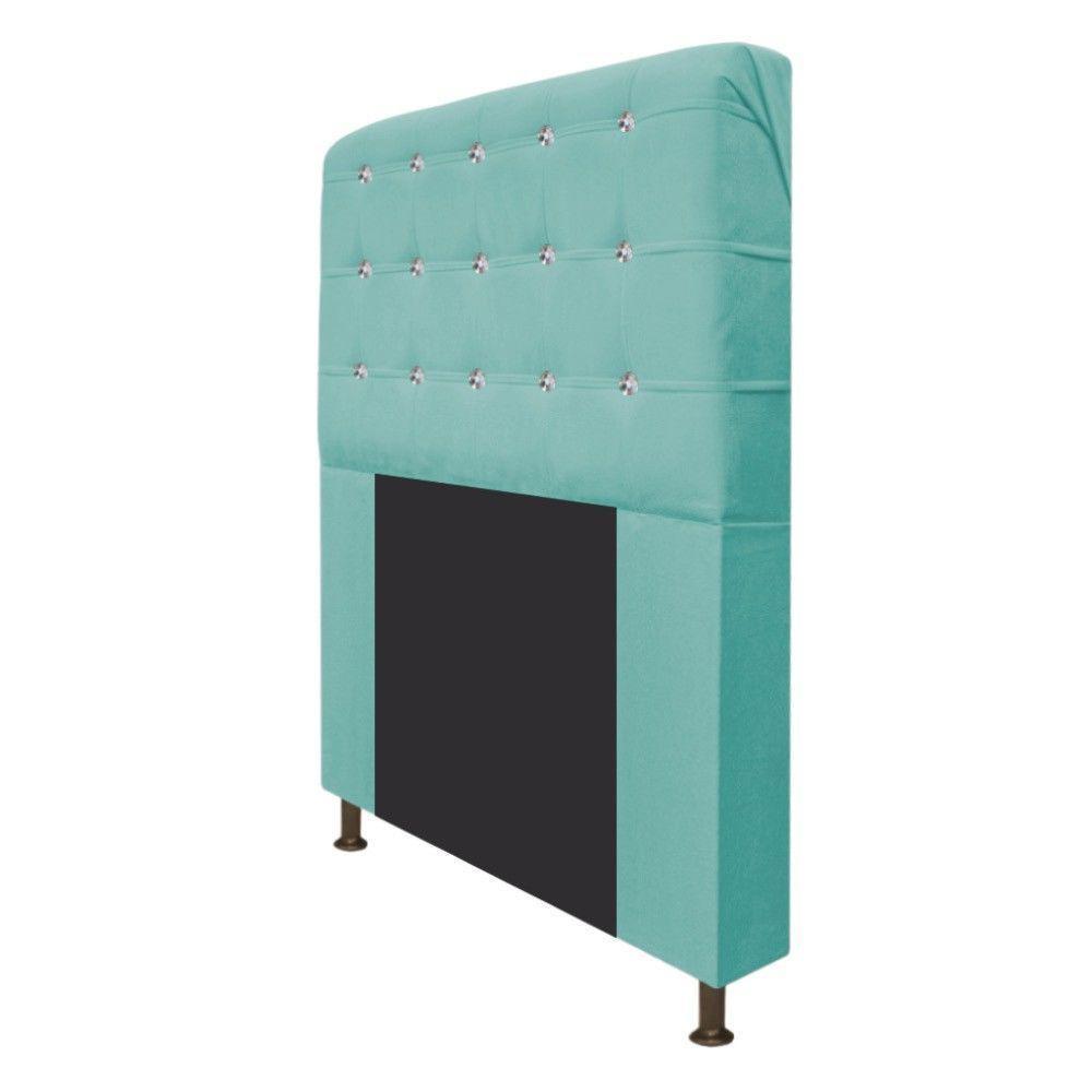 Cabeceira Estofada Dama 90cm Solteiro Com Strass Suede Azul Tiffany - 4