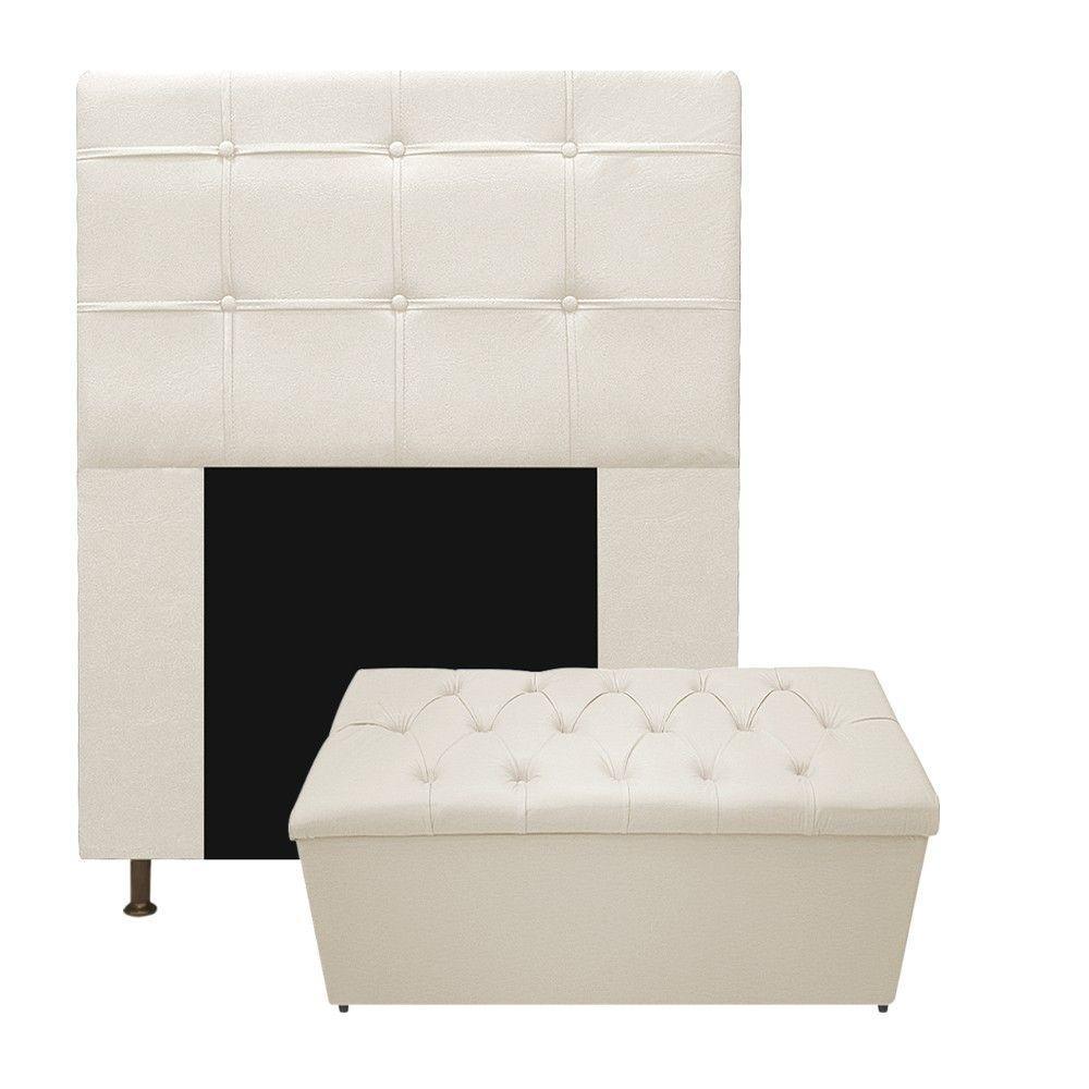 Kit Cabeceira E Calçadeira 90 Cm Solteiro Bege - 5