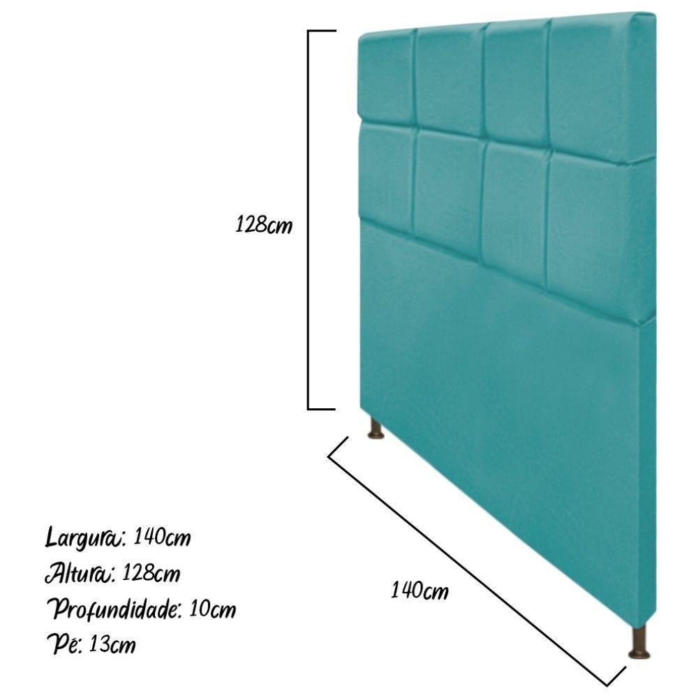 Cabeceira Estofada Damares Casal Botonê Suede Azul Turquesa - 3