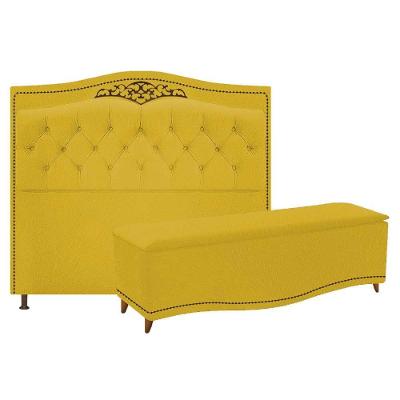 Kit Cabeceira e Calçadeira Yasmim 90cm Solteiro Amarelo