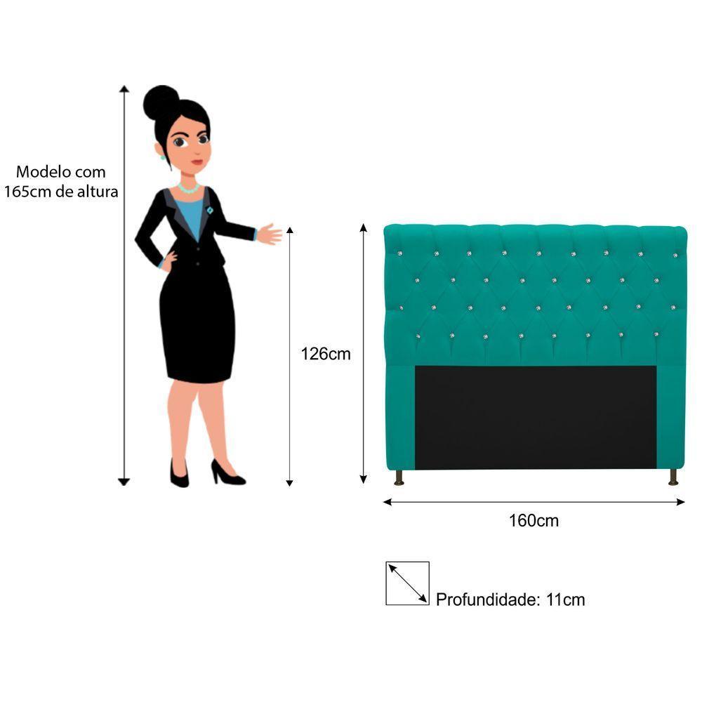 Cabeceira Estofada Cristal 160cm Queen Size Azul Turquesa - 12