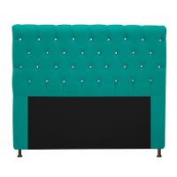 Cabeceira Estofada Cristal 160cm Queen Size Azul Turquesa