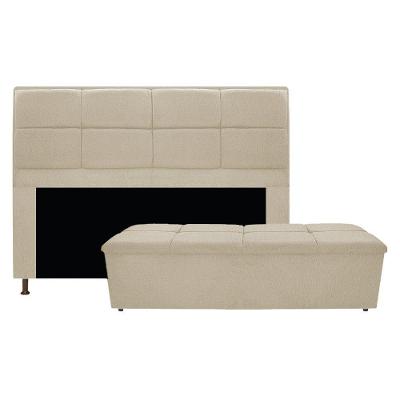 Kit Cabeceira Calçadeira Munique 195cm King Size Suede Bege