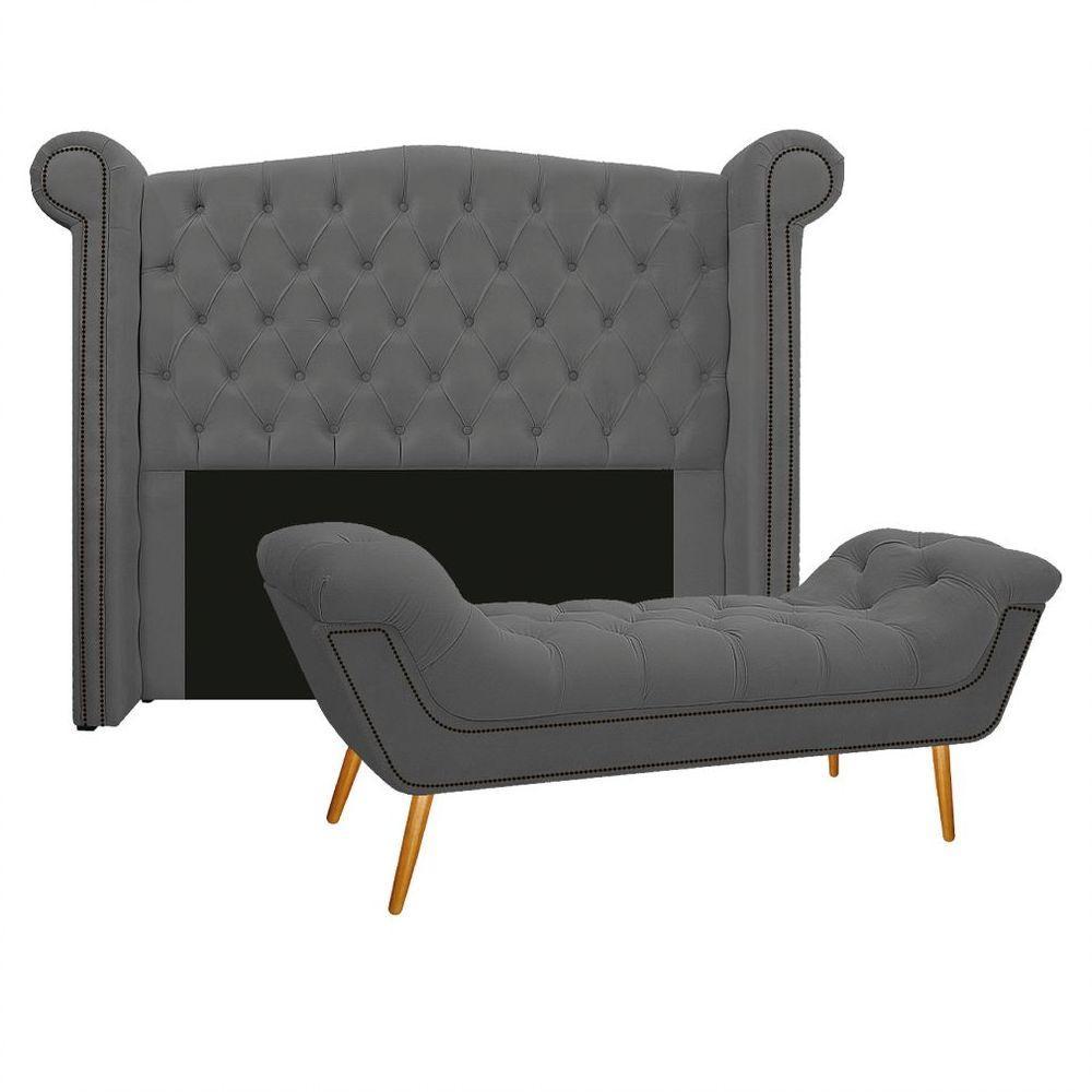 Kit Cabeceira E Calçadeira Veneza 195 Cm King Size Suede - 1